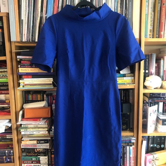 Vintage Diva Blue Collared pencil dress Size L - Picture 1 of 5